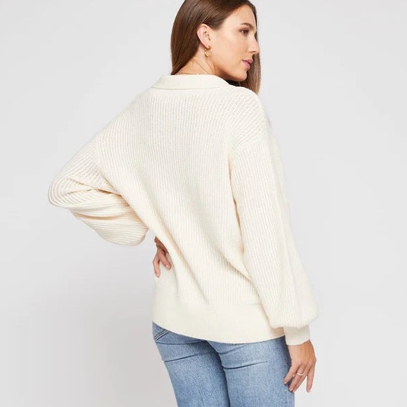 Gentle Fawn Astoria Sweater Knit Collared Oatmeal Cream V Neck Academia Size S - Picture 3 of 10